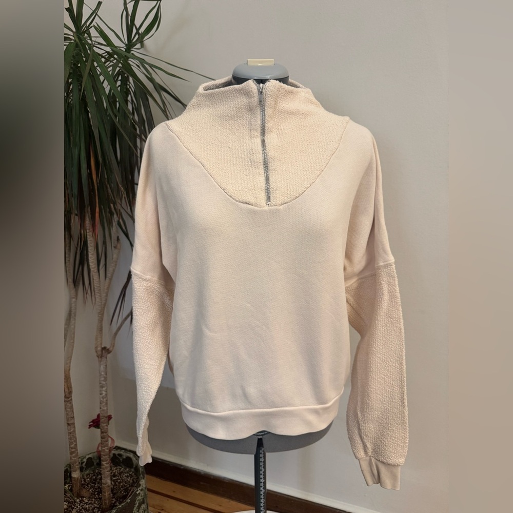perfectwhitetee Cream Mixed Media Quarter-Zip Pullover Sweatshirt
